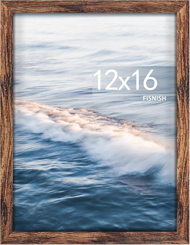 Classic brown 12x16 picture frame for horizontal or vertical wall mounting