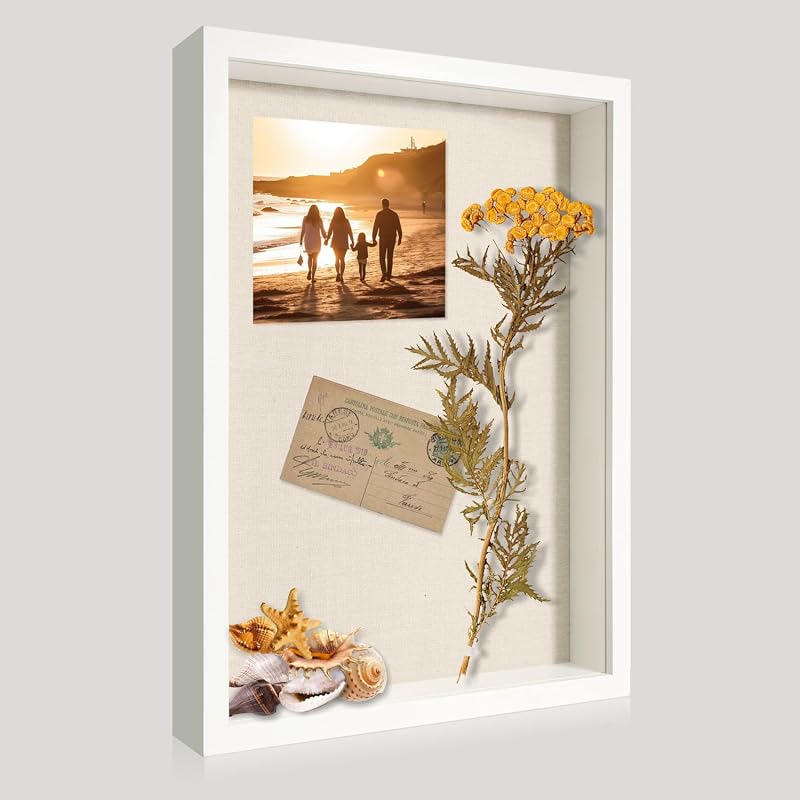 12x16 large white shadow box picture frame with soft linen back and tempered glass