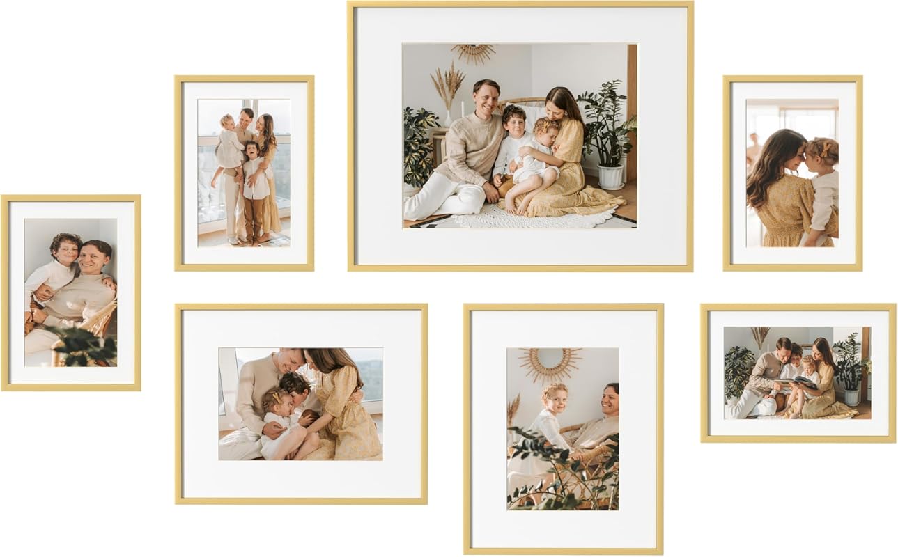 eletecpro Gold Aluminum Gallery Wall Frame Set of 7 for Photos