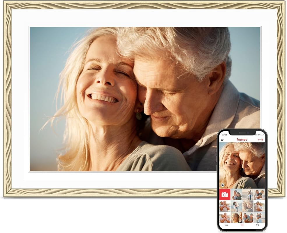 Frameo 10.1-Inch WiFi Digital Picture Frame with embossed gold-toned design