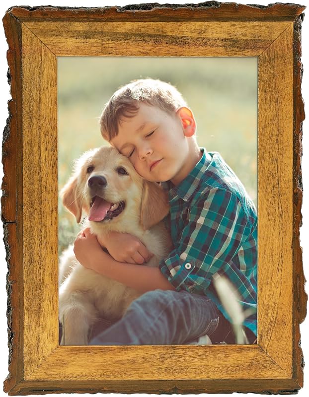 Golden State Art 5x7 Rustic Brown Solid Wood Picture Frame with Bark Edges