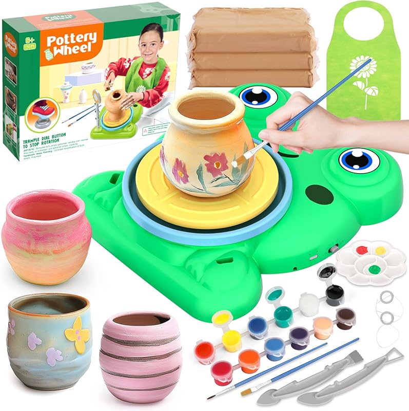 Kids Pottery Wheel Kit with Air Dry Clay, Painting Supplies, Ages 8-12