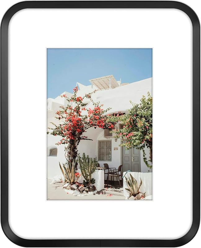 Golden State Art 8x10 Aluminum Picture Frame, Black, Real Glass, Modern Mat