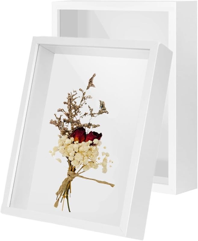 2-Pack 4x6 White Wooden Shadow Box Frames with HD Glass Display