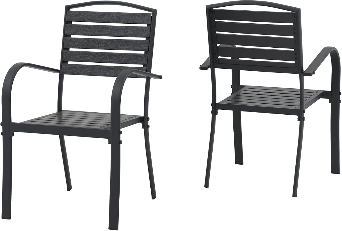 Patio Dining Chairs Set of 2 stackable aluminum outdoor chairs with armrests