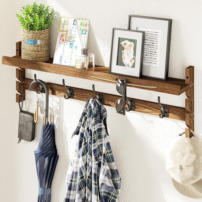 AMBIRD 28.9-inch wall shelf with five dual hooks and organizer features