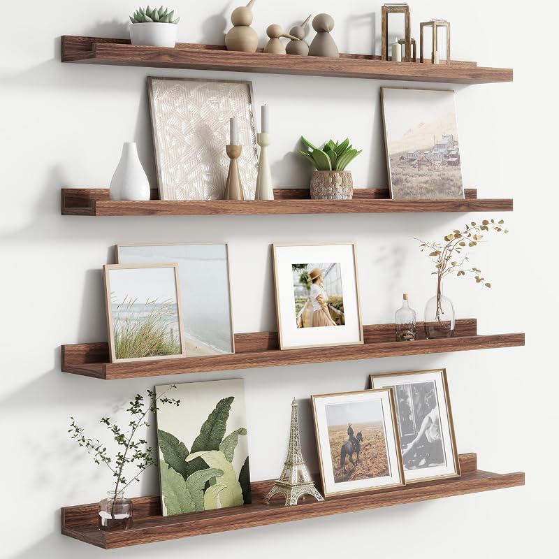 FLYJOE 36-inch floating picture ledge shelves, set of 4, wall-mounted nursery book and toy storage
