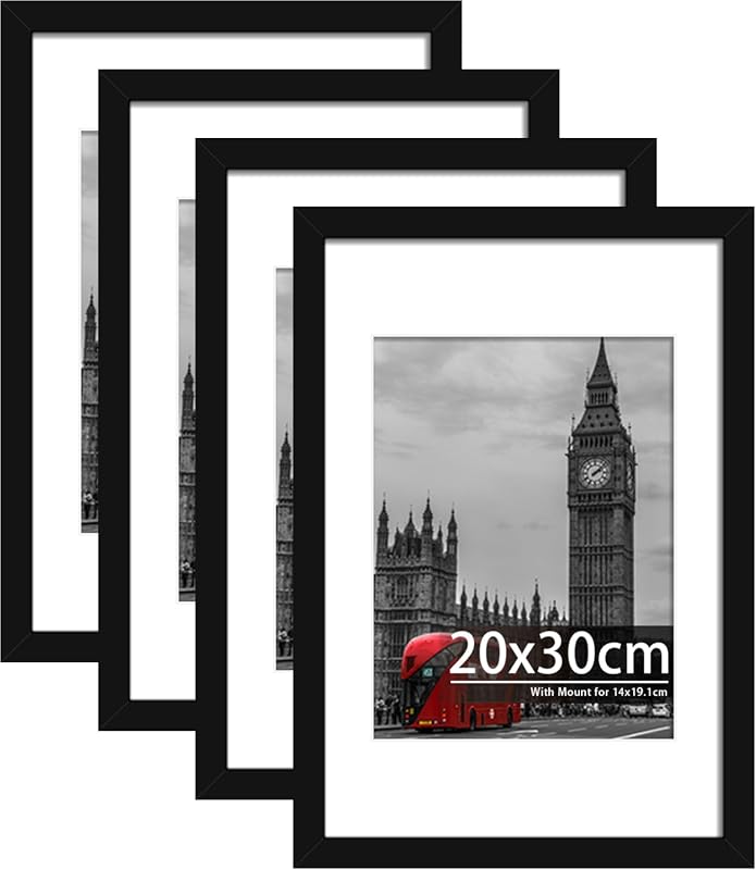 4-Pack 20x30 Black Picture Frames with Mount, Engineered Wood, Plexiglass, Wall or Tabletop