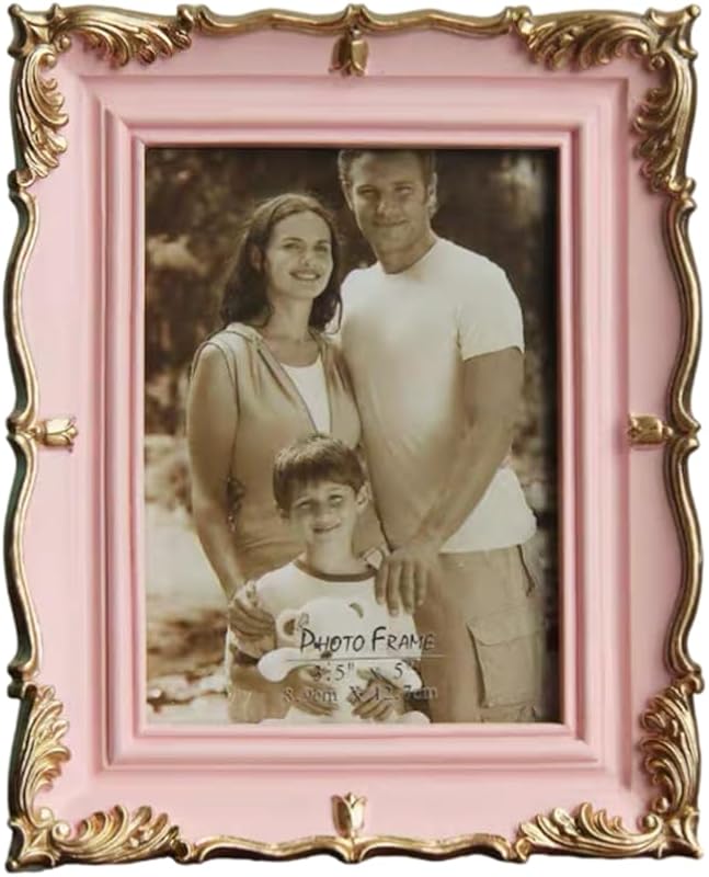 Vintage Pink Antique Picture Frame, 6x8 Inch Decorative Photo Frame for Home and Birthday Decor