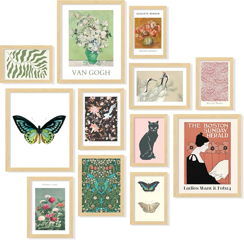 97 Decor Framed Eclectic Boho Wall Art Set, Vintage Gallery Prints, Be