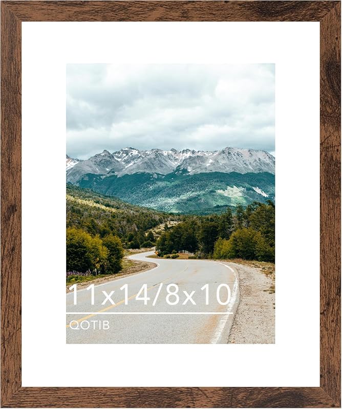 Deep Brown Wood 11x14 Picture Frame with 8x10 mat for wall hanging display