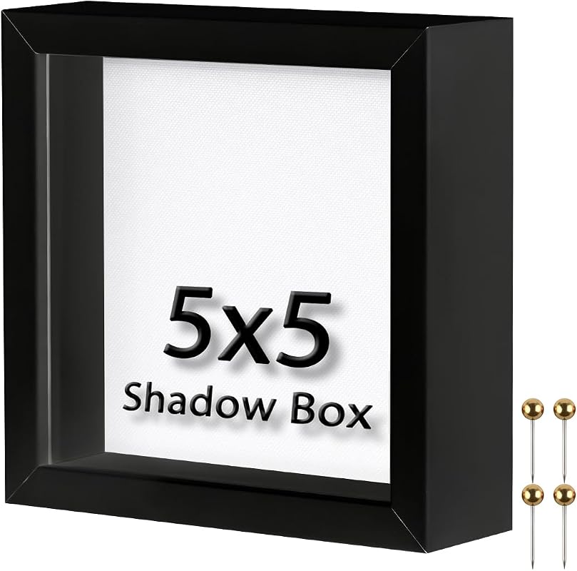 5x5 Small Black Shadow Box Frame with Linen Back and Push Pins