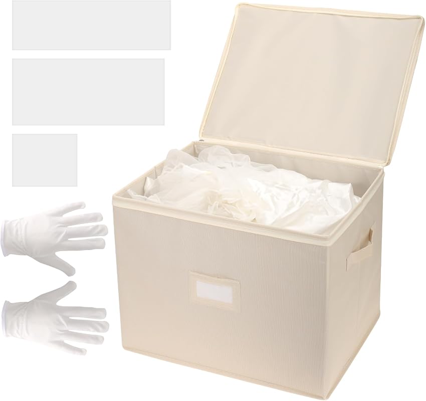 Wedding Dress Preservation Box with Acid-Free Paper and Microfiber Gloves for Bridal Gowns