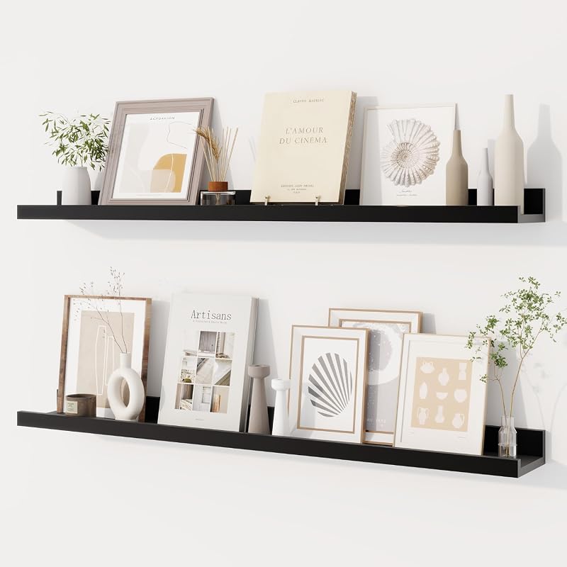 Dreamland 36-inch floating picture ledge shelves, set of 2, black wall-mounted ledge shelves