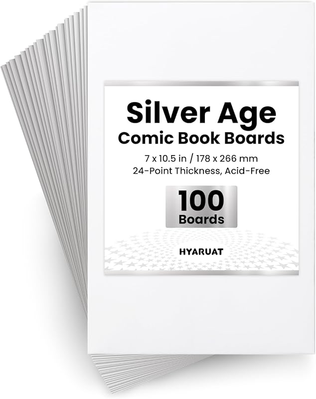 Silver Comic Book Boards 100 pack acid-free white cardboard