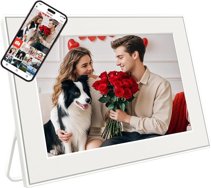 Frameo 10.1-Inch WiFi Digital Picture Frame, HD IPS Touch Screen, 32GB, Wall Mountable White