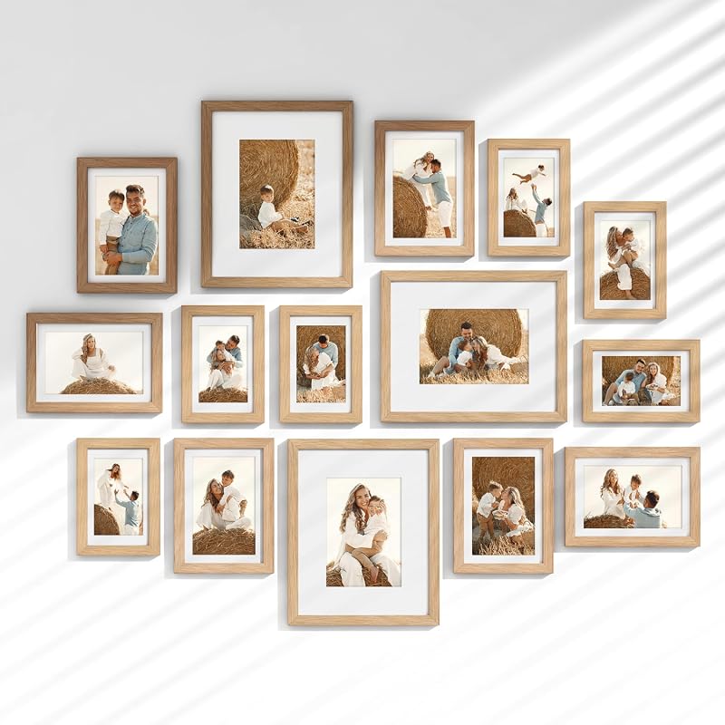 Venusmiles 15-Pack Multi-Size Picture Frame Collage Set, Wall or Table
