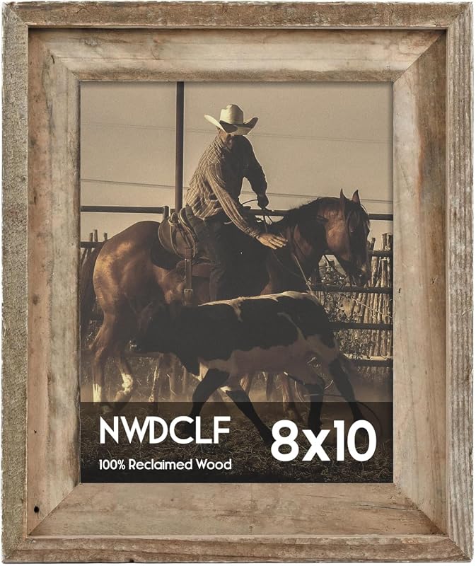 Rustic 8x10 Reclaimed Barnwood Picture Frame with Real Glass for Wall and Tabletop