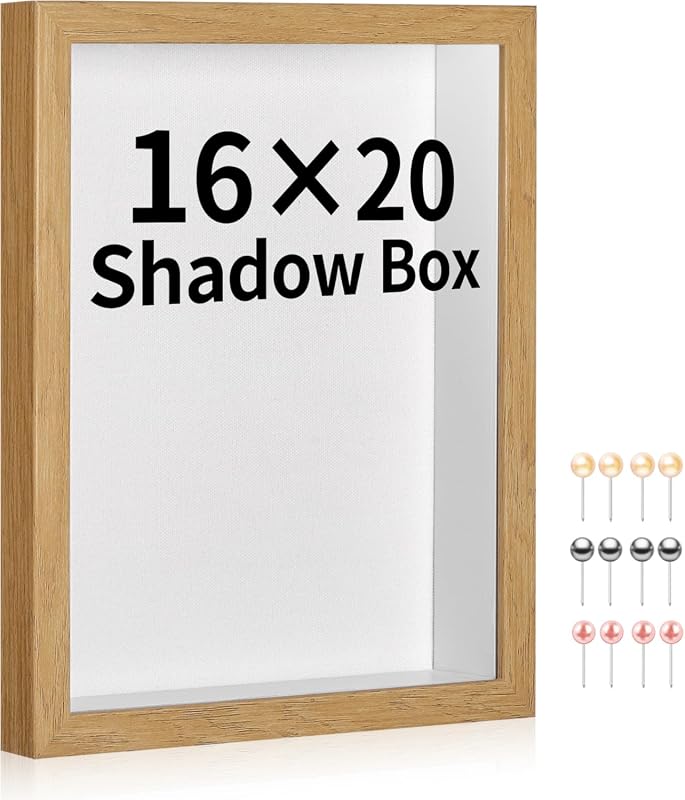 16x20 Brown Deep Shadow Box Frame with Linen Back and Thick Panel