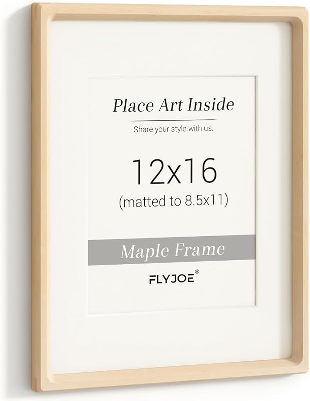 Natural Maple 12x16 picture frame with tempered glass and wall display