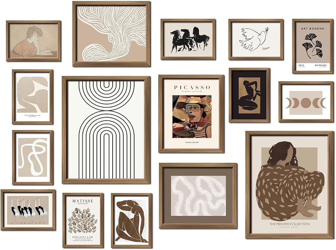 ANERZA 16-Piece Framed Boho Eclectic Wall Art Set, Abstract Gallery Co