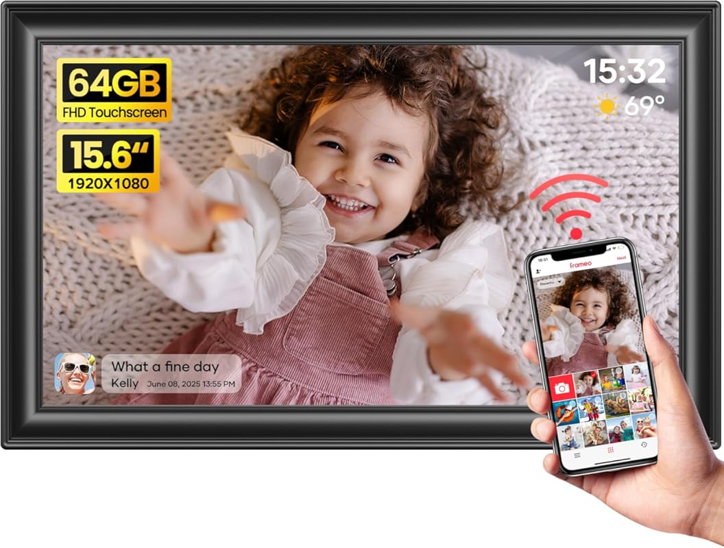 Frameo 15.6-Inch WiFi Digital Picture Frame with 64GB storage and FHD IPS touch screen