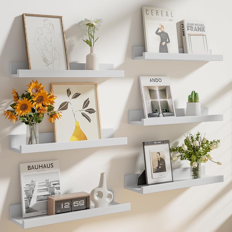 Heimlove 6-pack 16-inch floating picture ledge shelves, white finish
