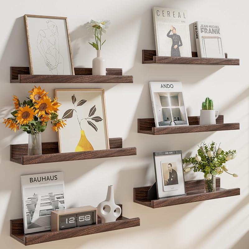 Heimlove 6-pack 16-inch floating picture ledge shelves, walnut finish