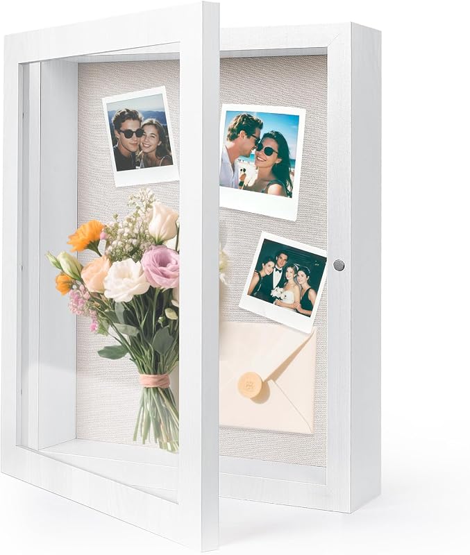HOUSE DAY 11x14 white shadow box frame with magnetic front, linen back, and pins