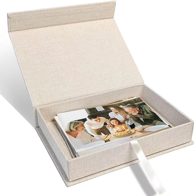 Archival 5x7 Photo Storage Box with Lid, Stackable Keepsake Organizer for Photos and More