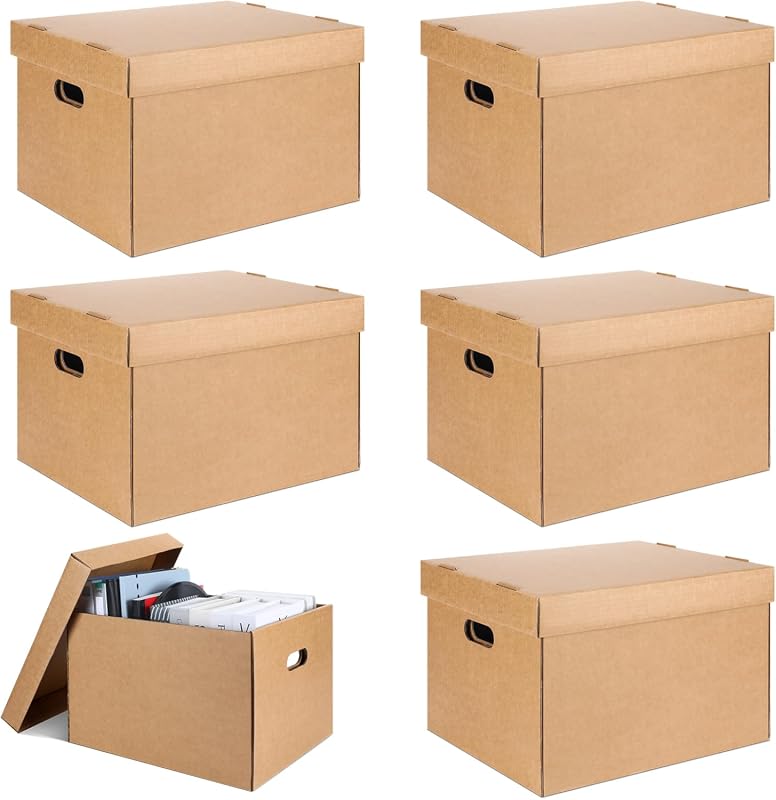 Acid-Free Archival Record Storage Cartons, 15 x 12 x 10 Inch Buffered Photo Boxes, 5 Pack
