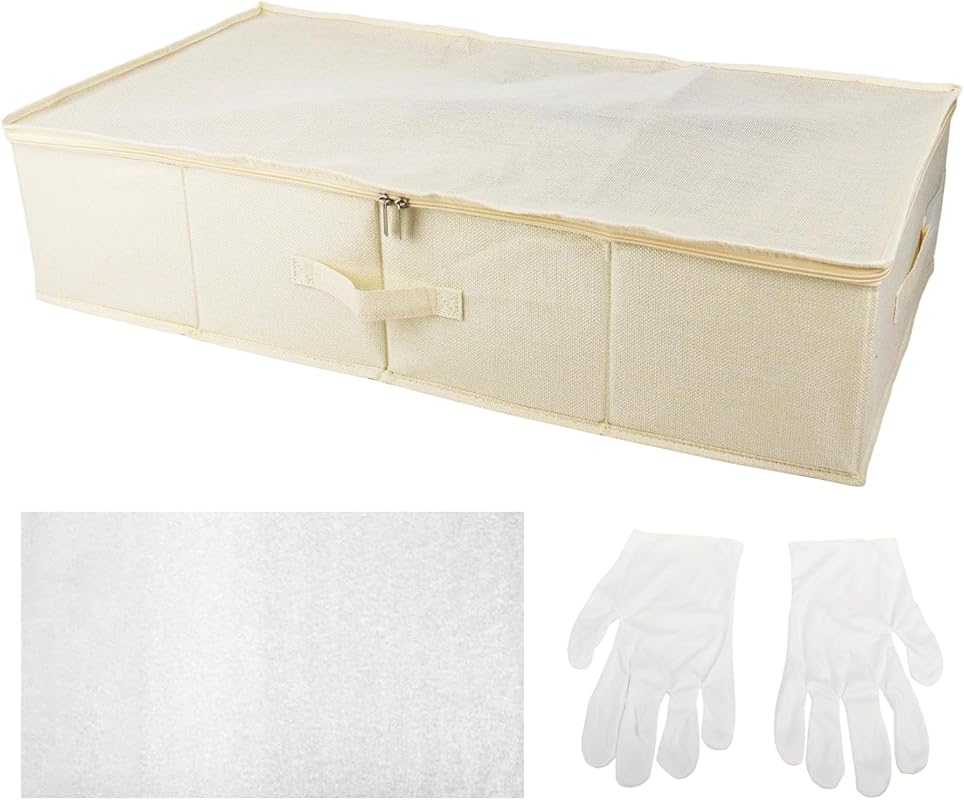 Klmnop Large Wedding Dress Storage Box with Acid-Free Tissue Paper and Microfiber Gloves, Beige