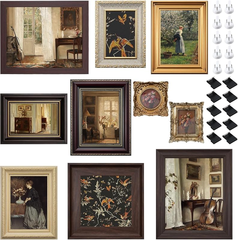 10 Pack Ornate Vintage Picture Frames, Antique Wall or Tabletop Photo Display Set