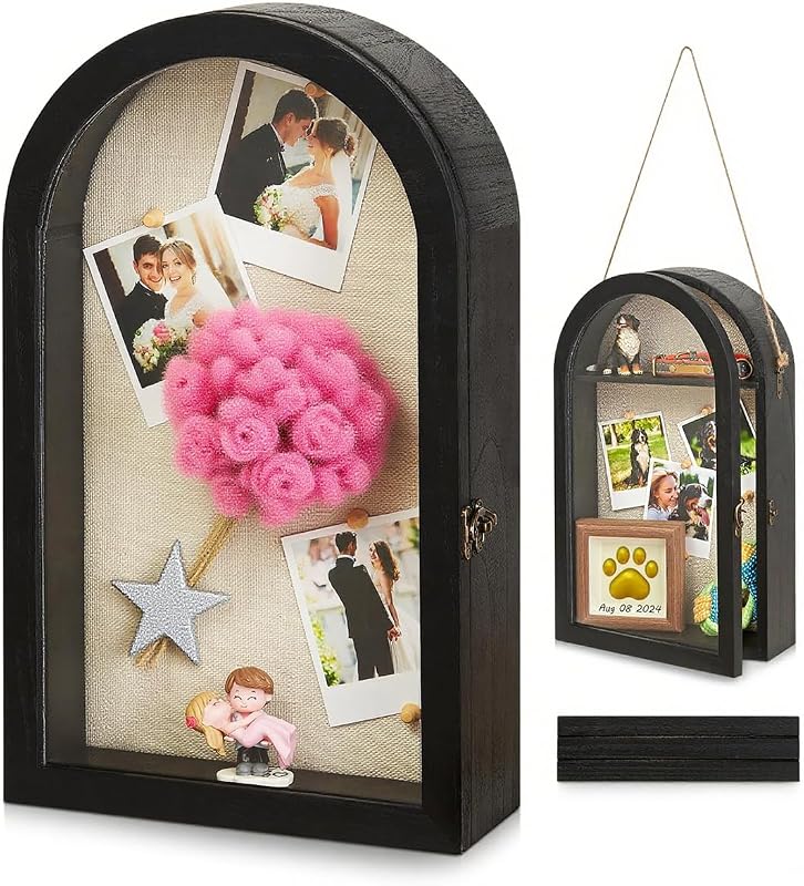 Black 11x16 Deep Shadow Box Frame with Plexiglass, Linen Back, Removable Shelves