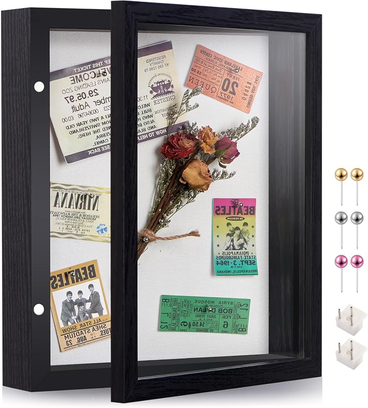 8x10 Black Deep Shadow Box Frame with Linen Back and Stand