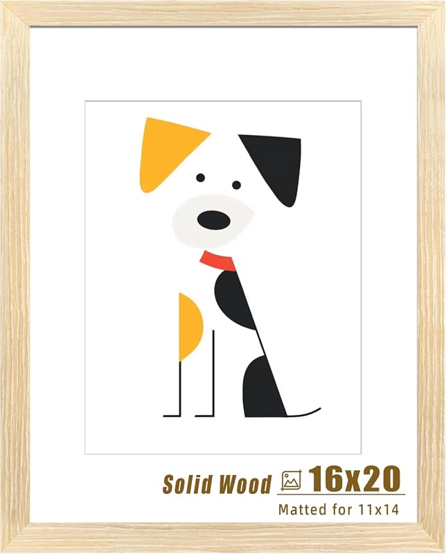 LUCKYLIFE 16x20 Natural Wood Picture Frame with Mat for Wall Display