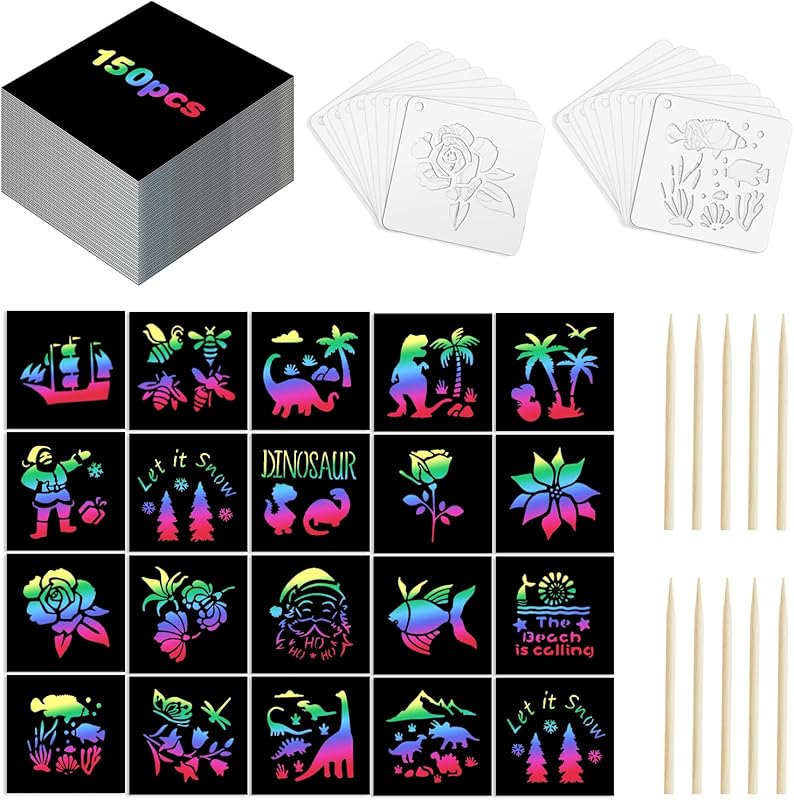 Eommmgl 180-Piece Rainbow Scratch Paper Art Set for Kids and Classroom