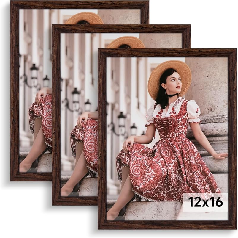 Dark Brown 12x16 rustic woodgrain frame set of 3 with plexiglass for wall gallery display