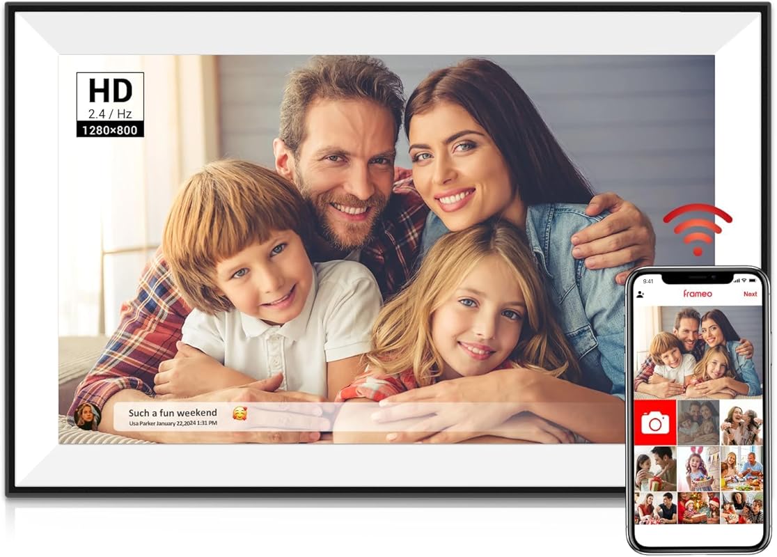 Frameo 10.1 inch WiFi digital picture frame with IPS touchscreen and app sharing