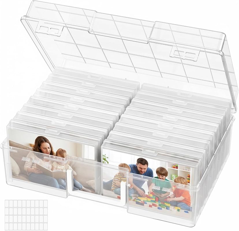 Lifewit 16-Piece 4x6 Photo Storage Box Set, Acid-Free Stackable Organizer with Labels, Clear