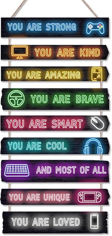 Game Room Decor 9-Piece Gaming Wall Art, Inspirational Wooden Signs fo