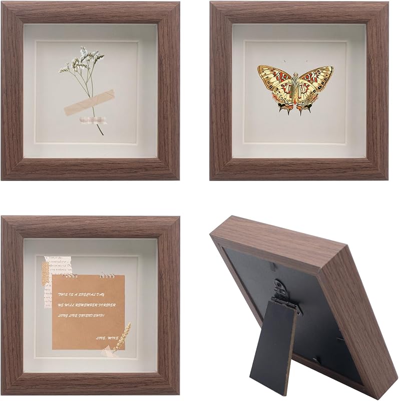 Vintage 4x4 Wood Shadow Box Frames with Real Glass for Wall or Tabletop Display