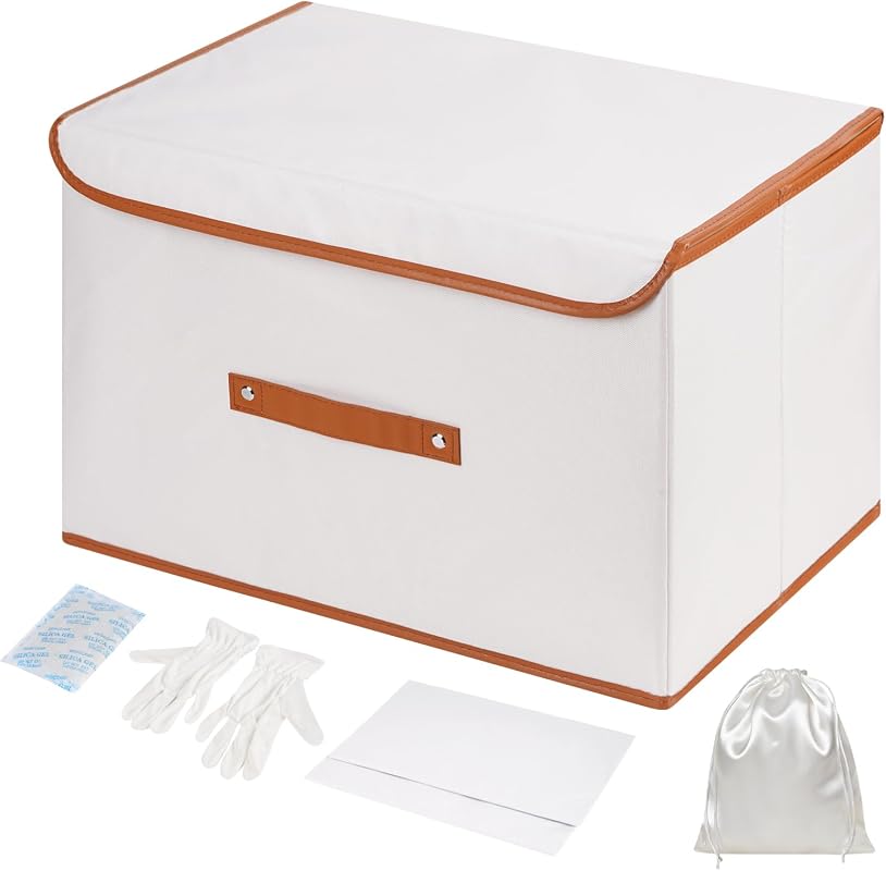 Foldable Wedding Dress Preservation Box with Lid, Acid-Free Paper, Gloves and Shoe Dust Bag