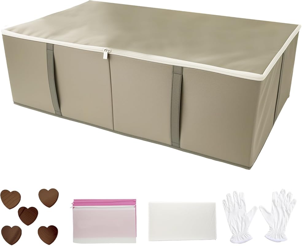 Large 94L Wedding Dress Storage Box with Acid-Free Tissue, Cedar Blocks, Gloves and Dust Bag