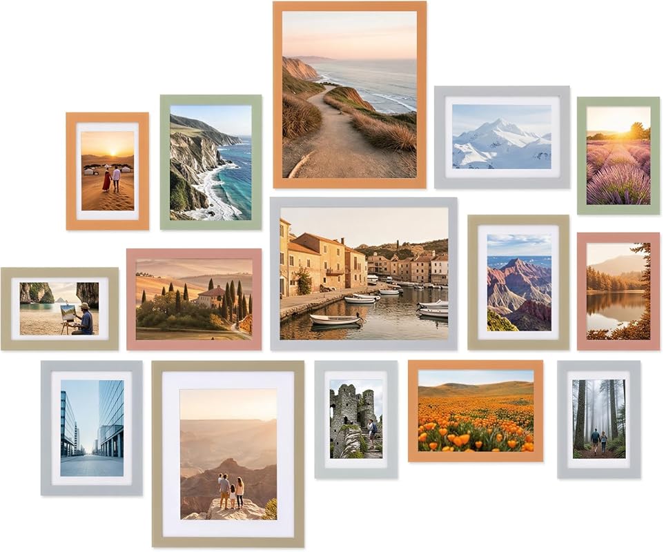 Fixwal 15-Pack Picture Frame Set, Multi-Size Gallery Wall Decor, Soft 