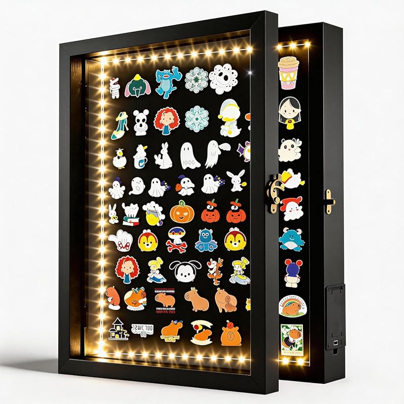 12x16 Black Light Up Pin Display Case with Opening Door, Wall or Tabletop Frame