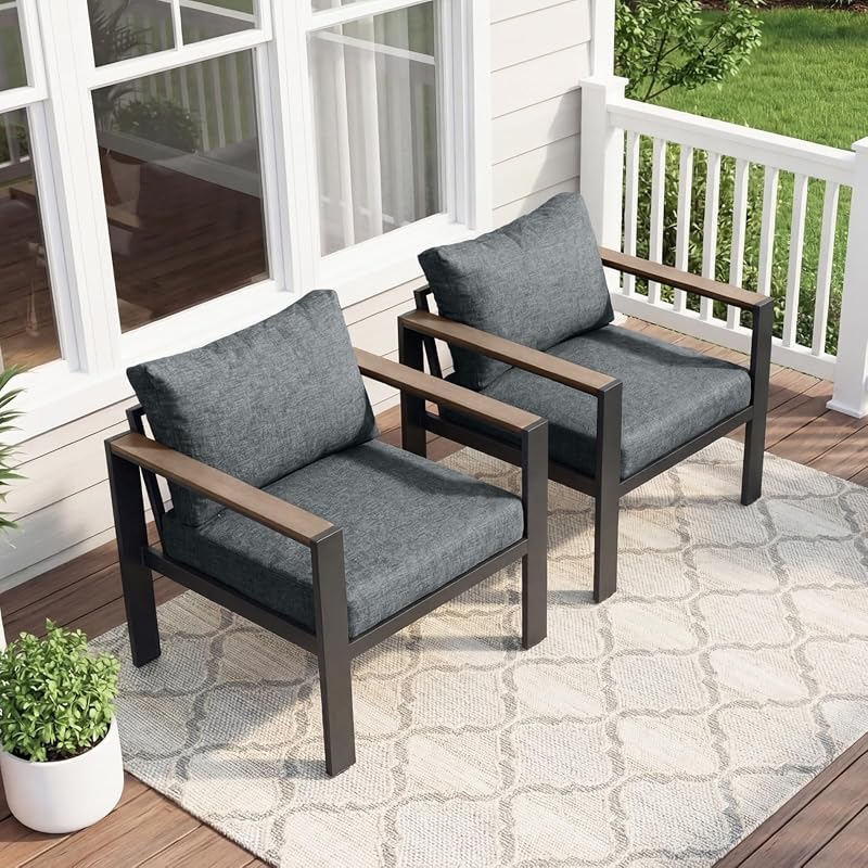 Aluminum Patio Armchair Set in gray with washable thick cushions