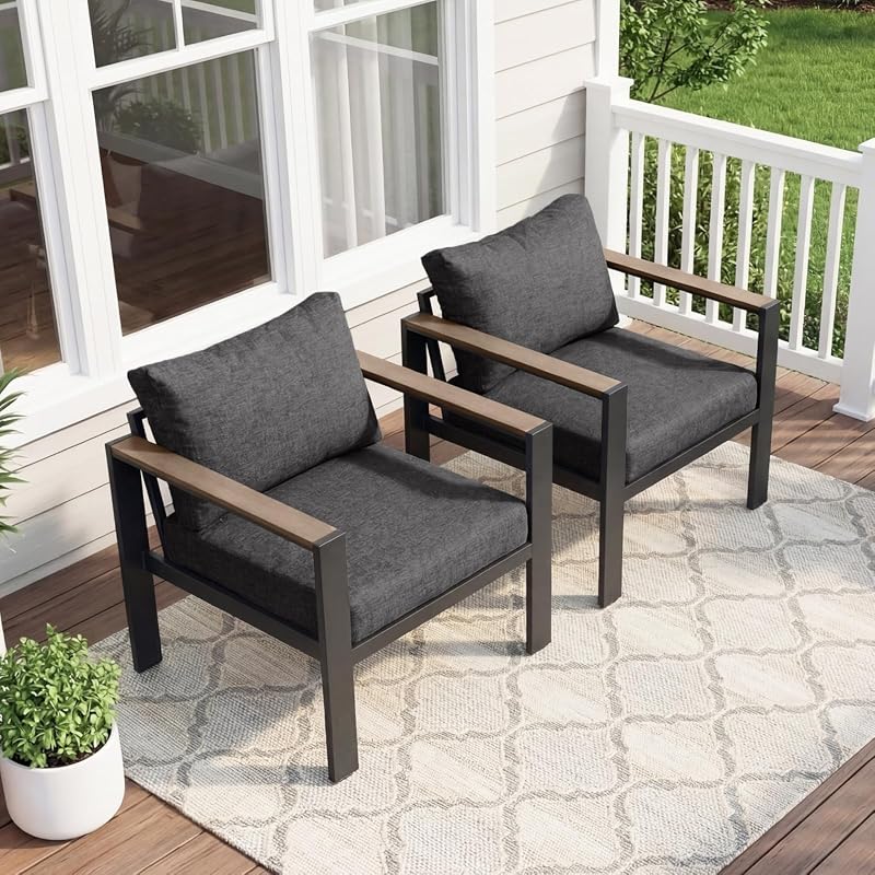 Aluminum Patio Armchair Set in dark gray with washable thick cushions