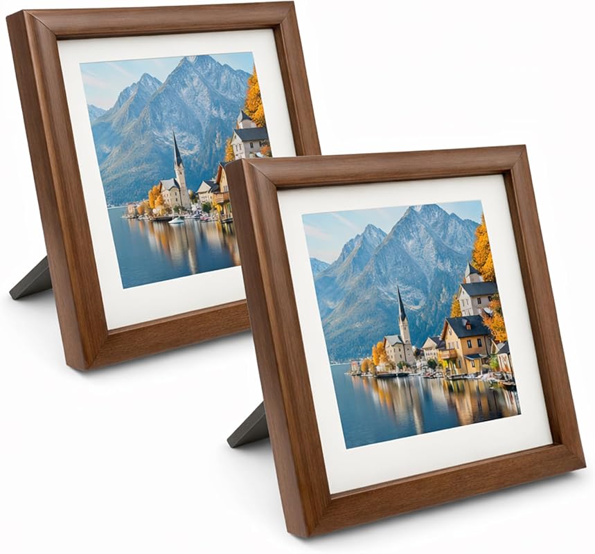 Walnut Wooden Shadow Box Picture Frame Set with real glass in brown finish