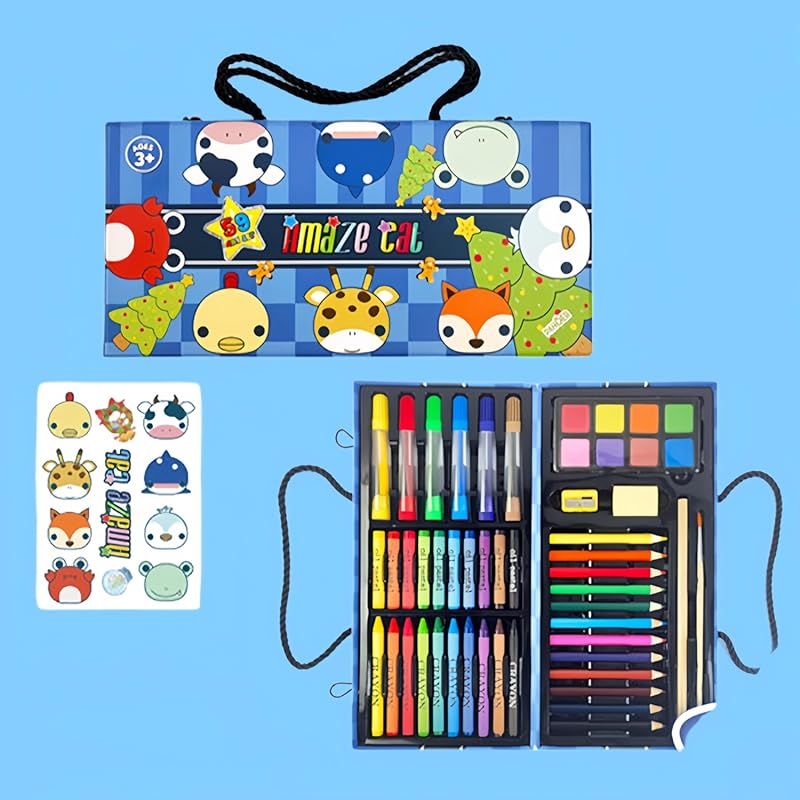 AmazeCat 59-Piece Deluxe Drawing Art Set for Kids, Teens, and Adults